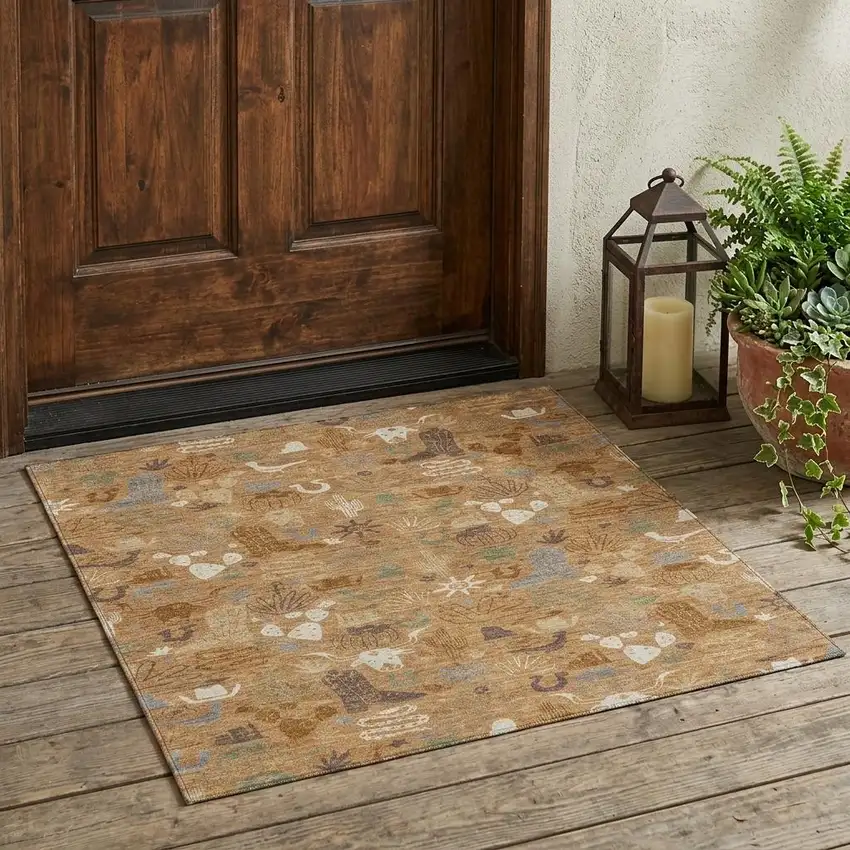 Copper And Beige Cactus Washable Indoor Outdoor Area Rug Photo 1