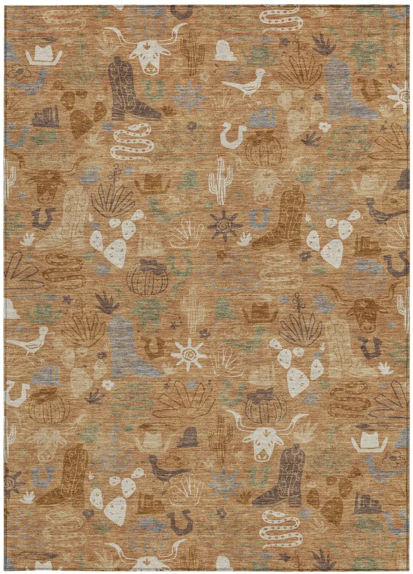Copper And Beige Cactus Washable Indoor Outdoor Area Rug Photo 4