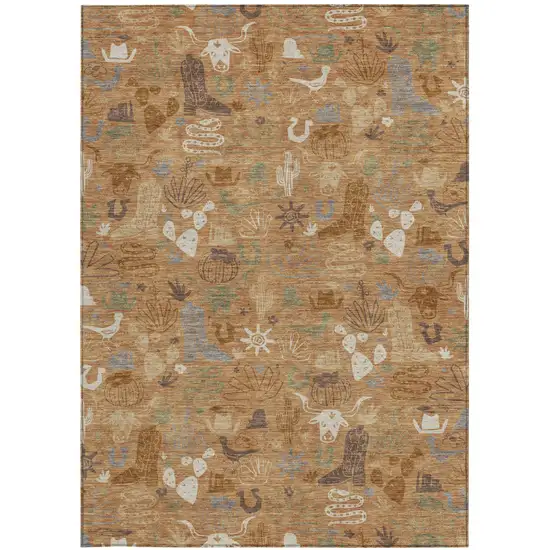 Copper And Beige Cactus Washable Indoor Outdoor Area Rug Photo 4