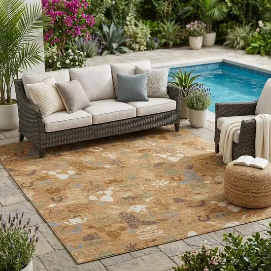 Copper And Beige Cactus Washable Indoor Outdoor Area Rug Photo 1