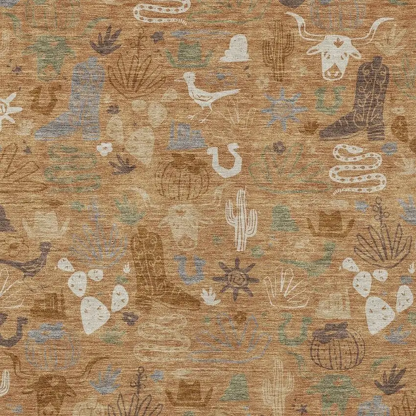 Copper And Beige Cactus Washable Indoor Outdoor Area Rug Photo 3