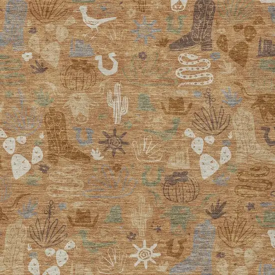 Copper And Beige Cactus Washable Indoor Outdoor Area Rug Photo 3