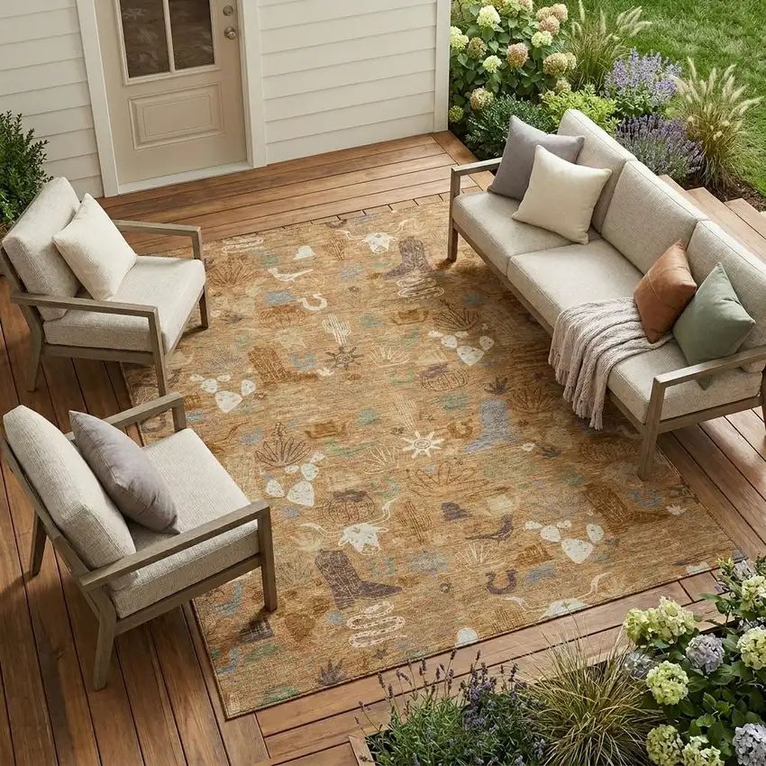 Copper And Beige Cactus Washable Indoor Outdoor Area Rug Photo 1