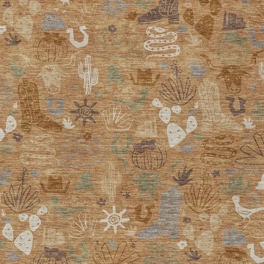 Copper And Beige Cactus Washable Indoor Outdoor Area Rug Photo 3