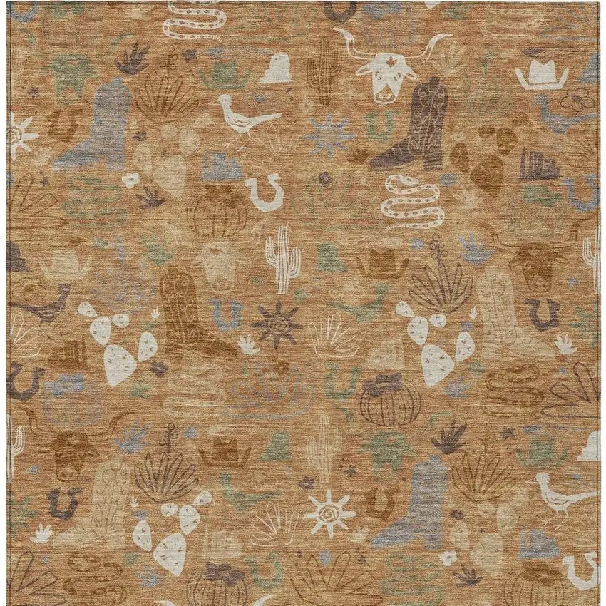 Copper And Beige Cactus Washable Indoor Outdoor Area Rug Photo 4