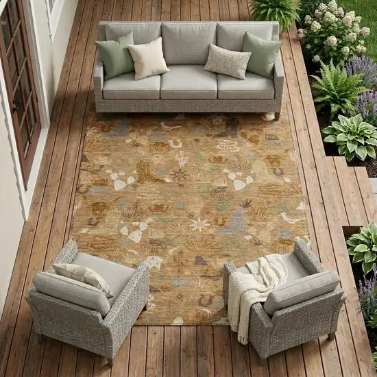 Copper And Beige Cactus Washable Indoor Outdoor Area Rug Photo 1