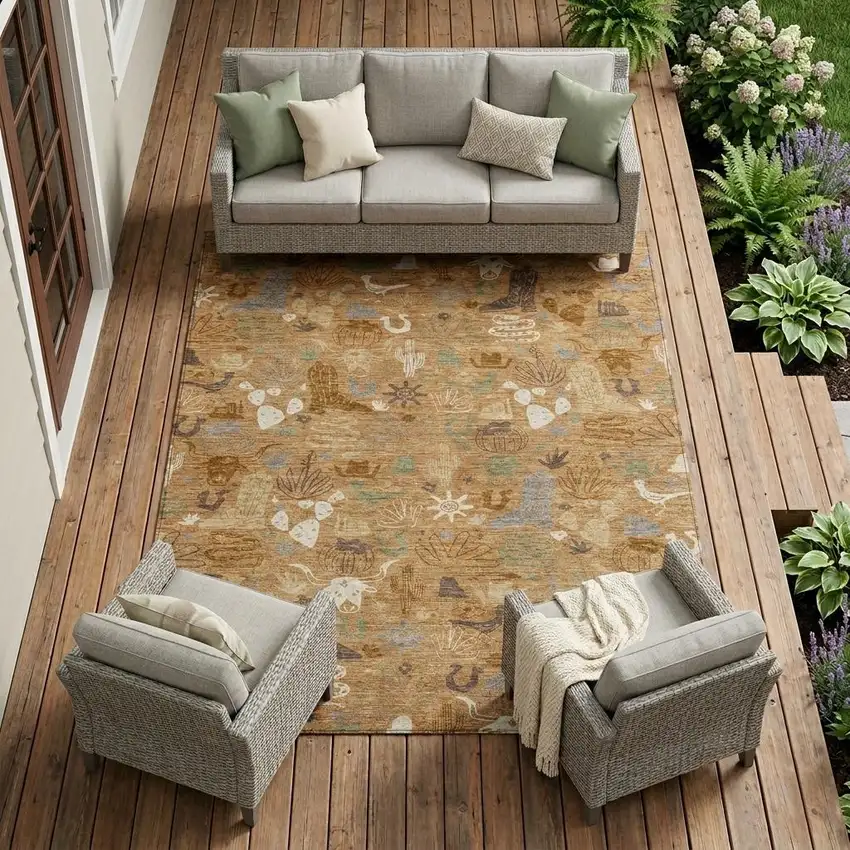 Copper And Beige Cactus Washable Indoor Outdoor Area Rug Photo 1