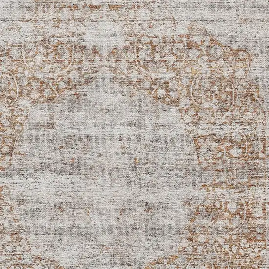 Copper And Beige Floral Medallion Washable Area Rug With UV Protection Photo 2