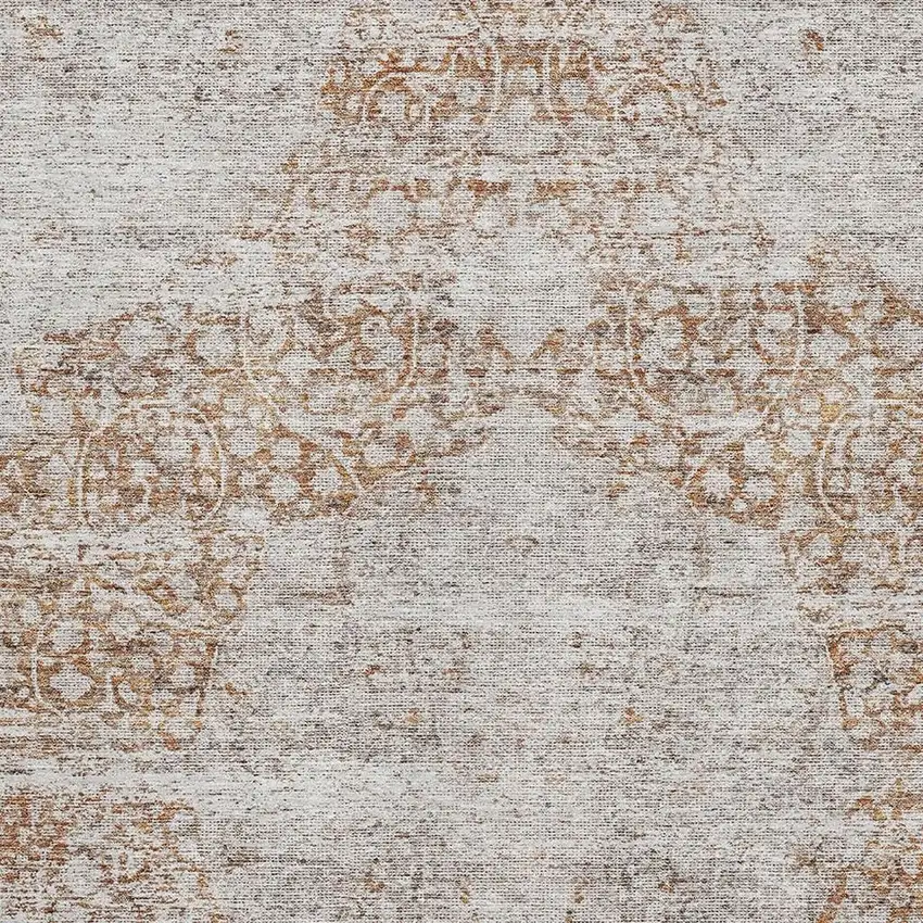 Copper And Beige Floral Medallion Washable Area Rug With UV Protection Photo 2