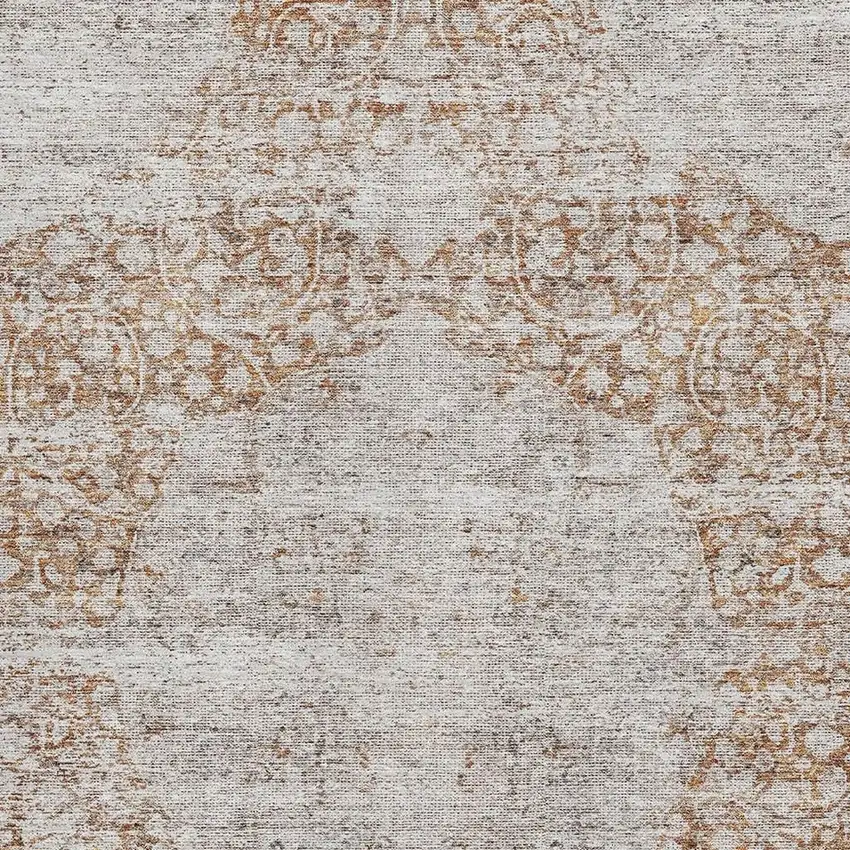 Copper And Beige Floral Medallion Washable Area Rug With UV Protection Photo 2