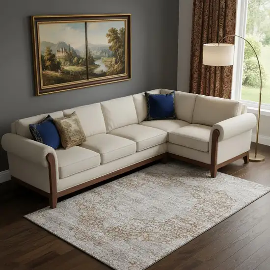 Copper And Beige Floral Medallion Washable Area Rug With UV Protection Photo 2