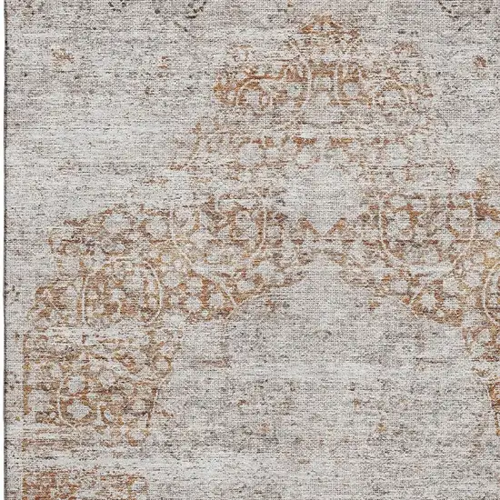 Copper And Beige Floral Medallion Washable Area Rug With UV Protection Photo 2