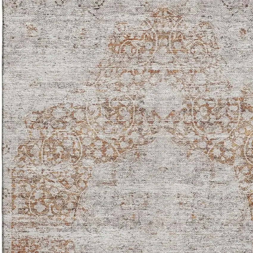 Copper And Beige Floral Medallion Washable Area Rug With UV Protection Photo 2