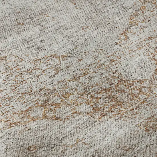 Copper And Beige Floral Medallion Washable Area Rug With UV Protection Photo 9