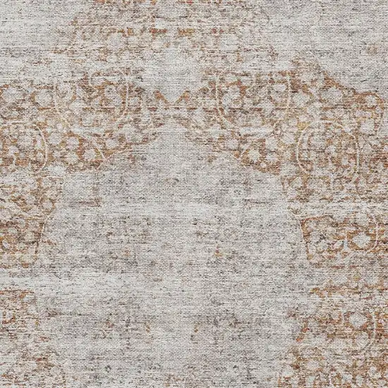 Copper And Beige Floral Medallion Washable Area Rug With UV Protection Photo 2