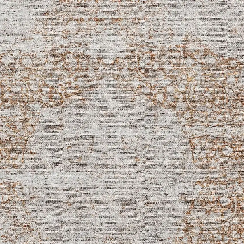 Copper And Beige Floral Medallion Washable Area Rug With UV Protection Photo 2