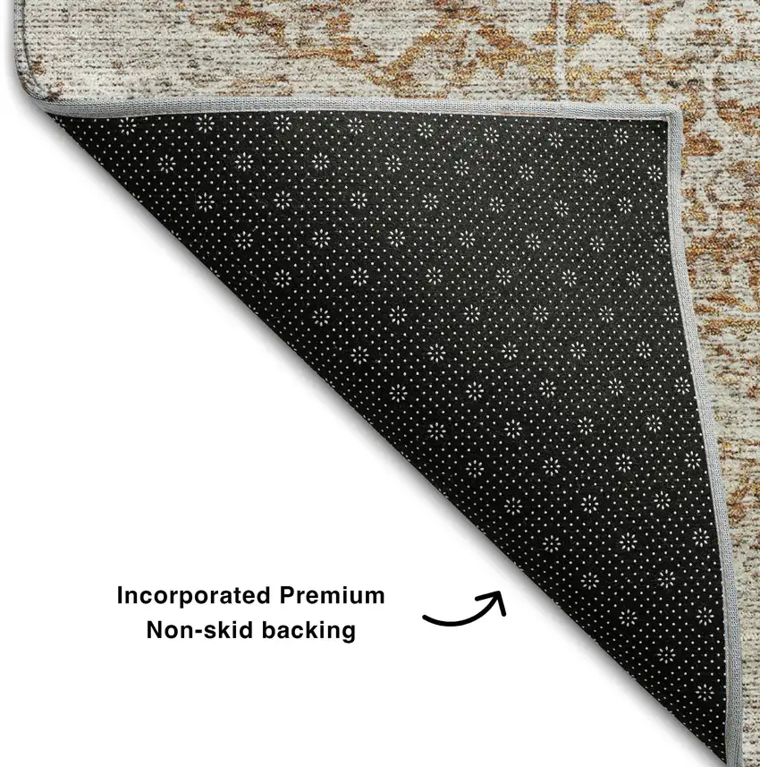 Copper And Beige Floral Medallion Washable Area Rug With UV Protection Photo 6