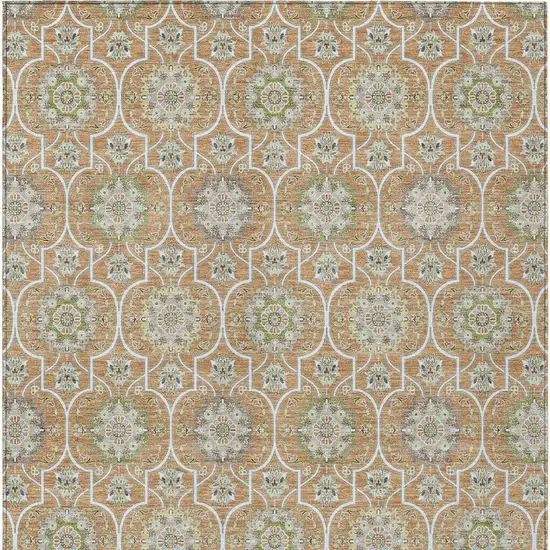 Copper And Beige Floral Medallion Washable Indoor Outdoor Area Rug Photo 6