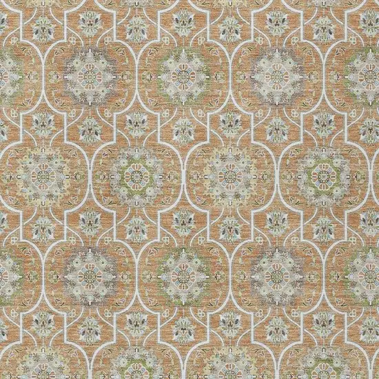 Copper And Beige Floral Medallion Washable Indoor Outdoor Area Rug Photo 3