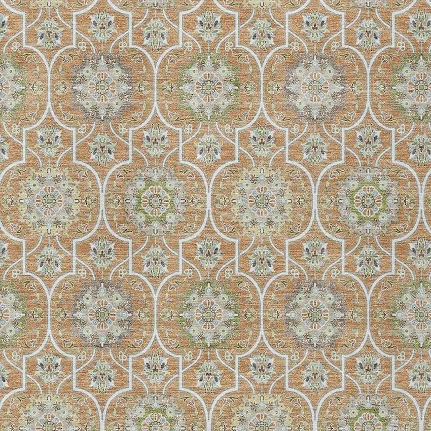 Copper And Beige Floral Medallion Washable Indoor Outdoor Area Rug Photo 3