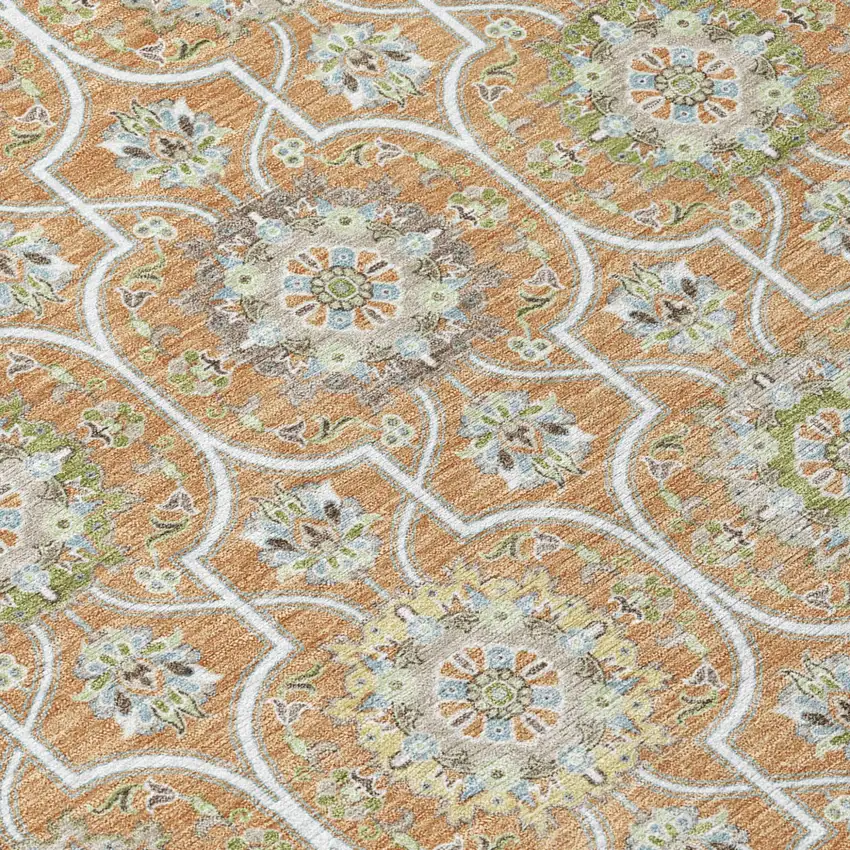 Copper And Beige Floral Medallion Washable Indoor Outdoor Area Rug Photo 8