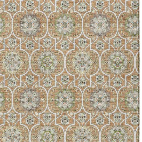 Copper And Beige Floral Medallion Washable Indoor Outdoor Area Rug Photo 5