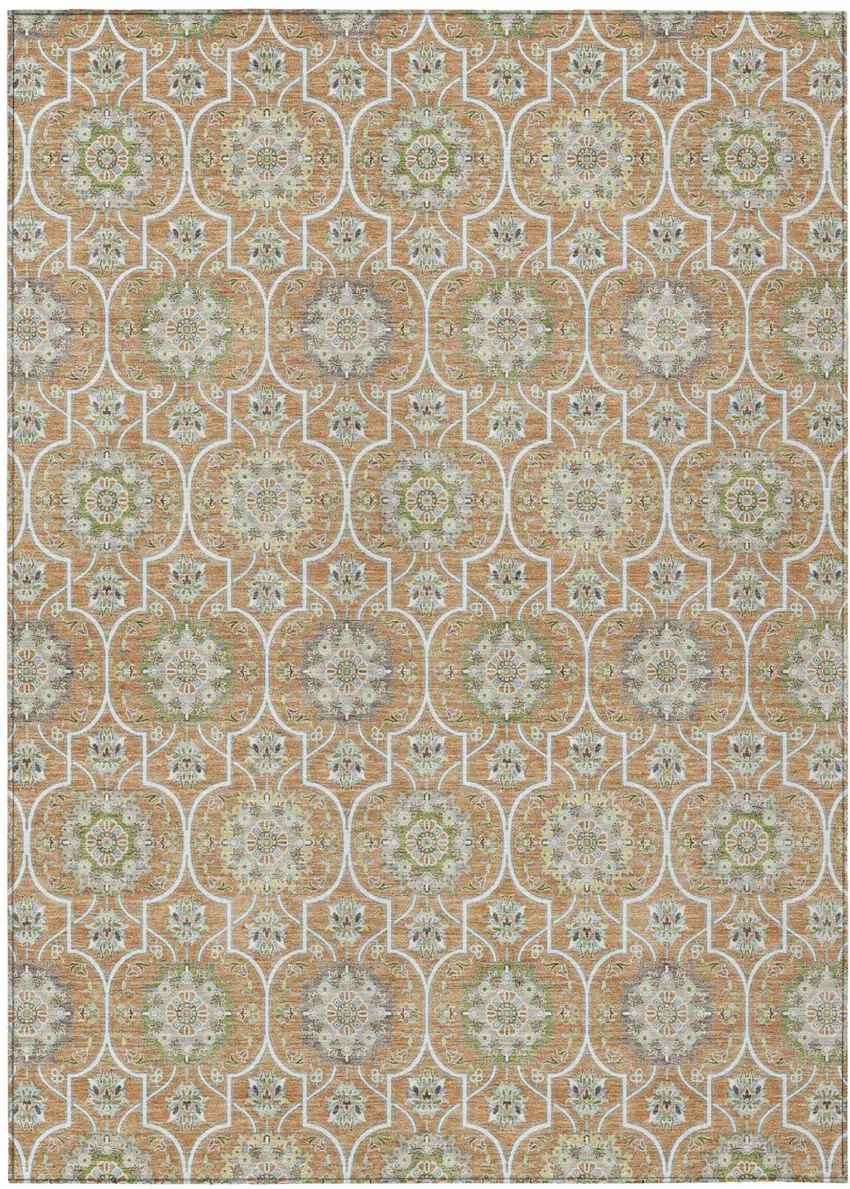 Copper And Beige Floral Medallion Washable Indoor Outdoor Area Rug Photo 2