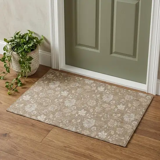 Copper And Beige Floral Washable Area Rug With UV Protection Photo 1