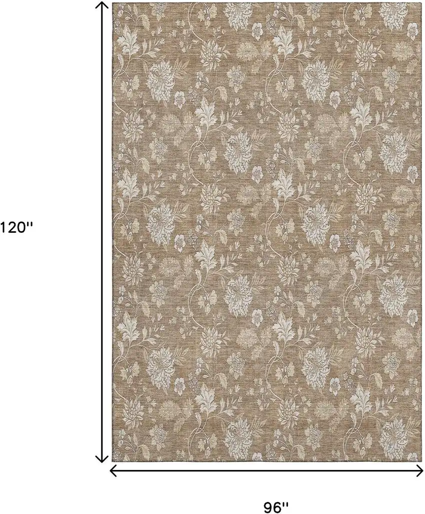 Copper And Beige Floral Washable Area Rug With UV Protection Photo 6