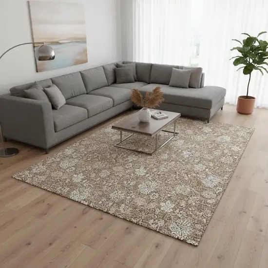 Copper And Beige Floral Washable Area Rug With UV Protection Photo 3
