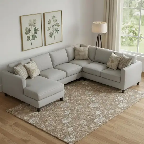 Copper And Beige Floral Washable Area Rug With UV Protection Photo 1