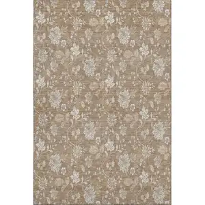Photo of Copper And Beige Floral Washable Area Rug With UV Protection