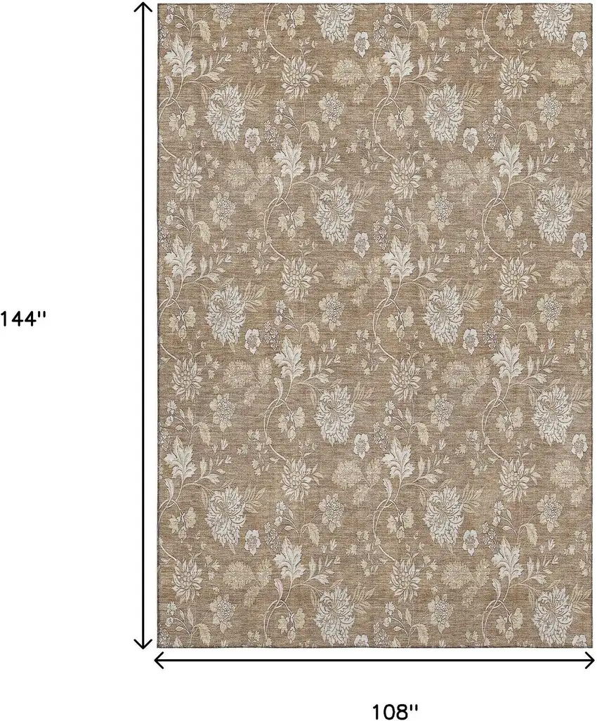 Copper And Beige Floral Washable Area Rug With UV Protection Photo 6