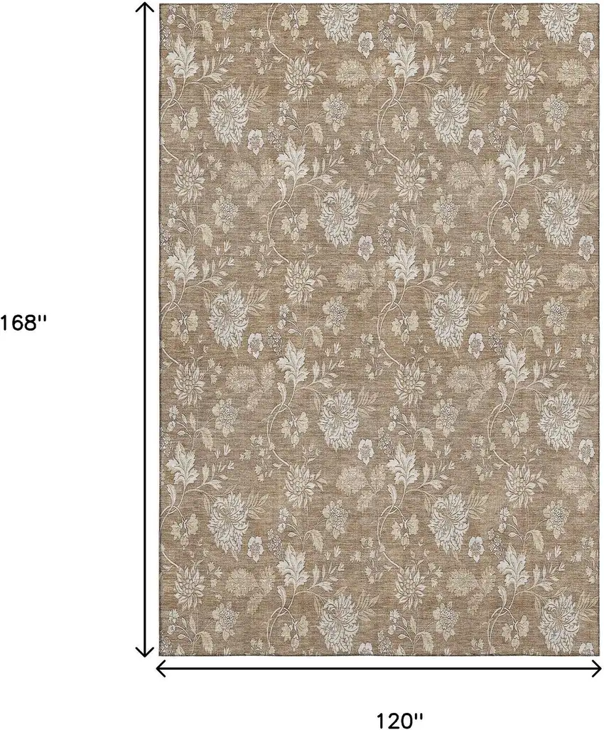 Copper And Beige Floral Washable Area Rug With UV Protection Photo 3