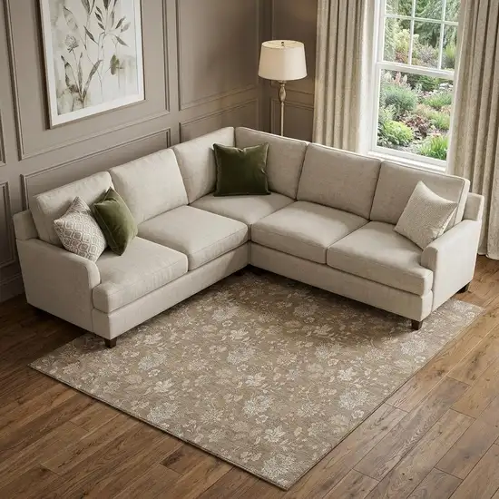 Copper And Beige Floral Washable Area Rug With UV Protection Photo 1