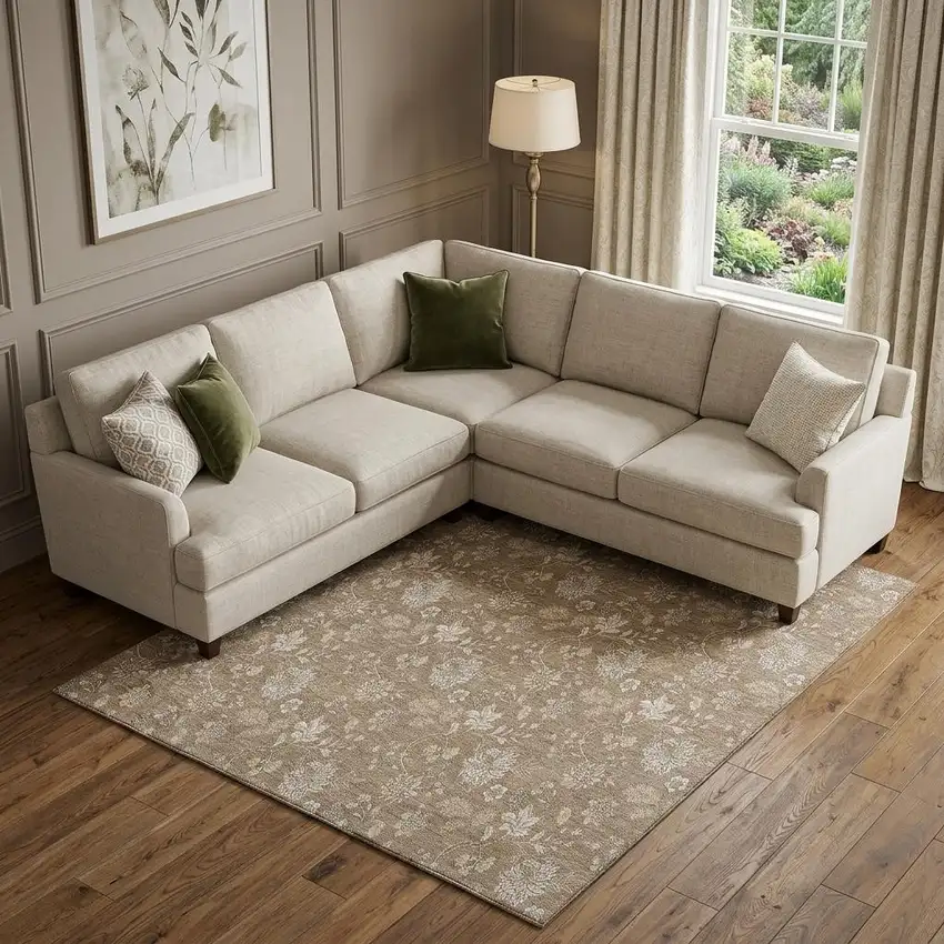 Copper And Beige Floral Washable Area Rug With UV Protection Photo 1