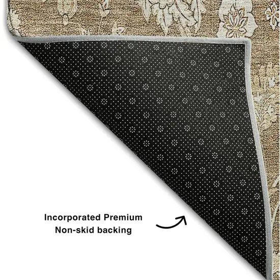 Copper And Beige Floral Washable Area Rug With UV Protection Photo 6