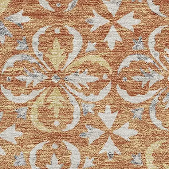 Copper And Beige Floral Washable Area Rug With UV Protection Photo 4
