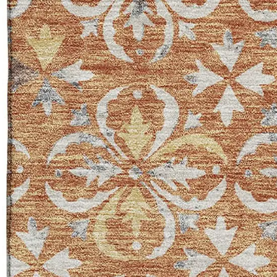 Copper And Beige Floral Washable Area Rug With UV Protection Photo 2