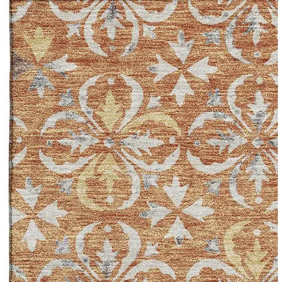 Copper And Beige Floral Washable Area Rug With UV Protection Photo 3
