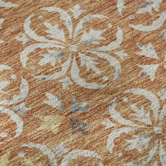 Copper And Beige Floral Washable Area Rug With UV Protection Photo 8