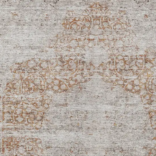 Copper And Beige Floral Washable Indoor Outdoor Area Rug Photo 5