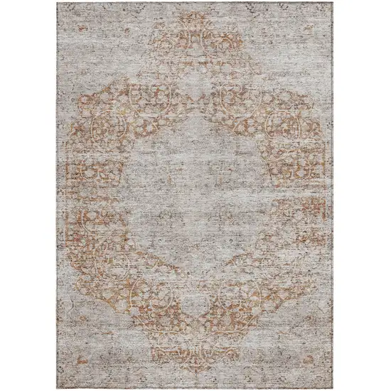 Copper And Beige Floral Washable Indoor Outdoor Area Rug Photo 6