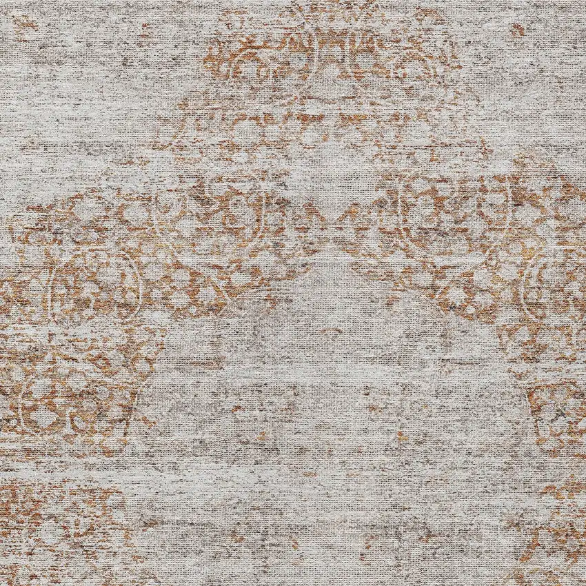Copper And Beige Floral Washable Indoor Outdoor Area Rug Photo 5