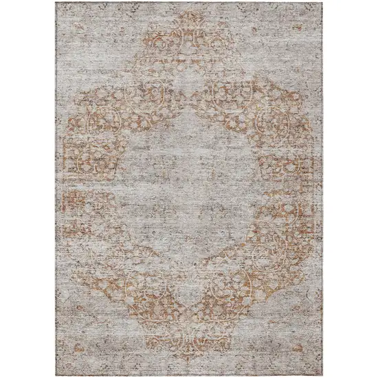 Copper And Beige Floral Washable Indoor Outdoor Area Rug Photo 2