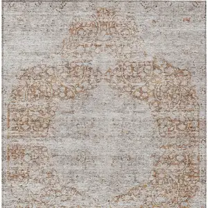 Photo of Copper And Beige Floral Washable Indoor Outdoor Area Rug