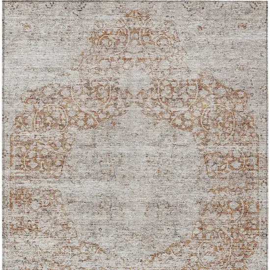 Copper And Beige Floral Washable Indoor Outdoor Area Rug Photo 6