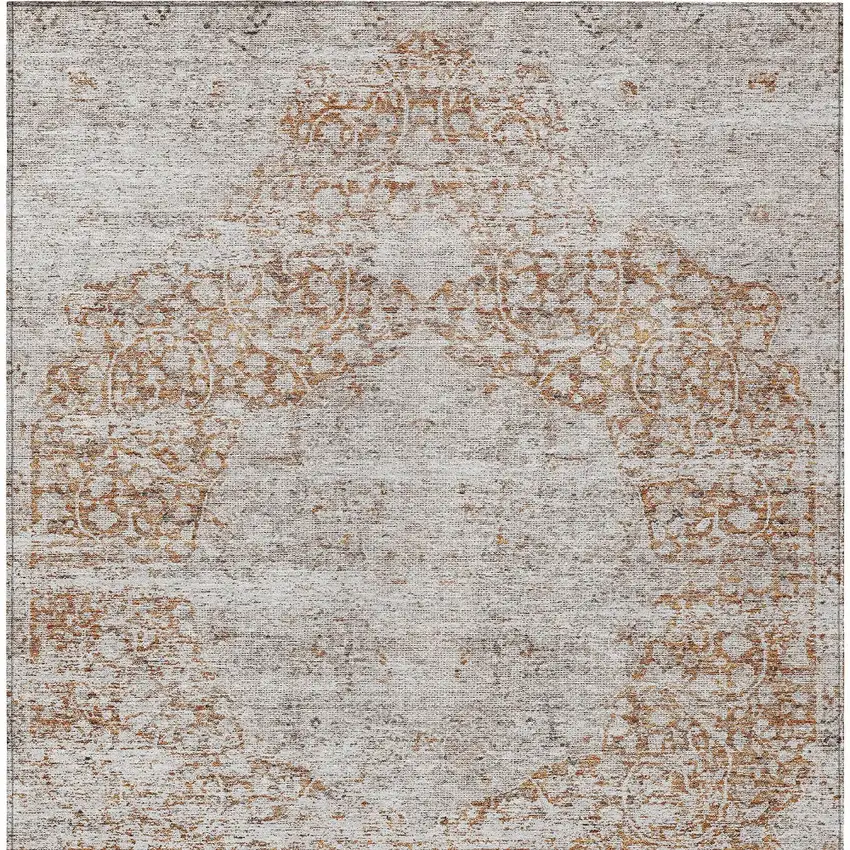 Copper And Beige Floral Washable Indoor Outdoor Area Rug Photo 6