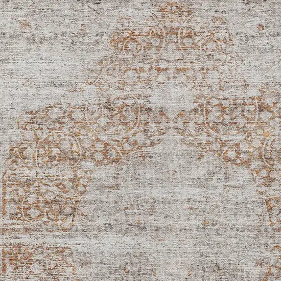 Copper And Beige Floral Washable Indoor Outdoor Area Rug Photo 5