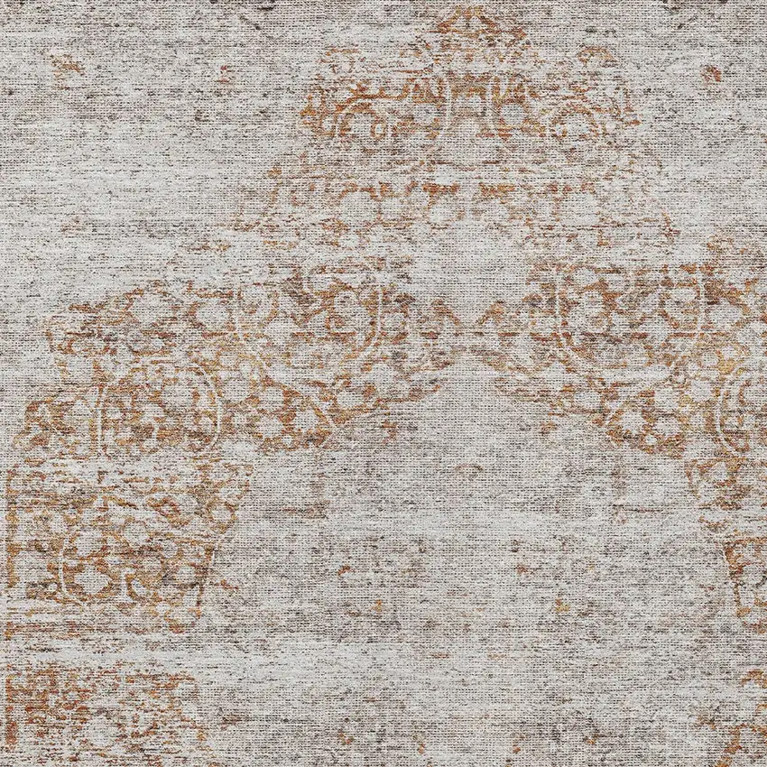 Copper And Beige Floral Washable Indoor Outdoor Area Rug Photo 5